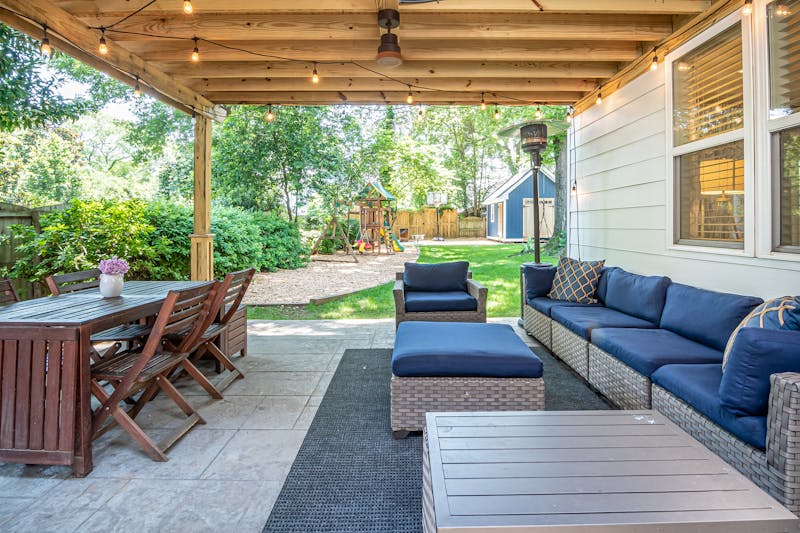 Backyard patio with furniture